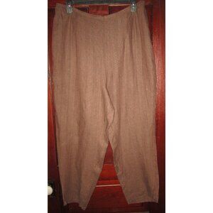 FLAX Plus 1G 18 20 100% Linen Pants Slacks Brown Tapered Pull On Elastic Waist